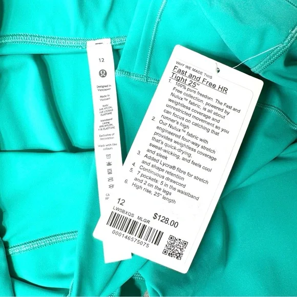 Lululemon Fast and Free High Rise Tights Maldives Green Leggings Size 12 NWT - Picture 9 of 9